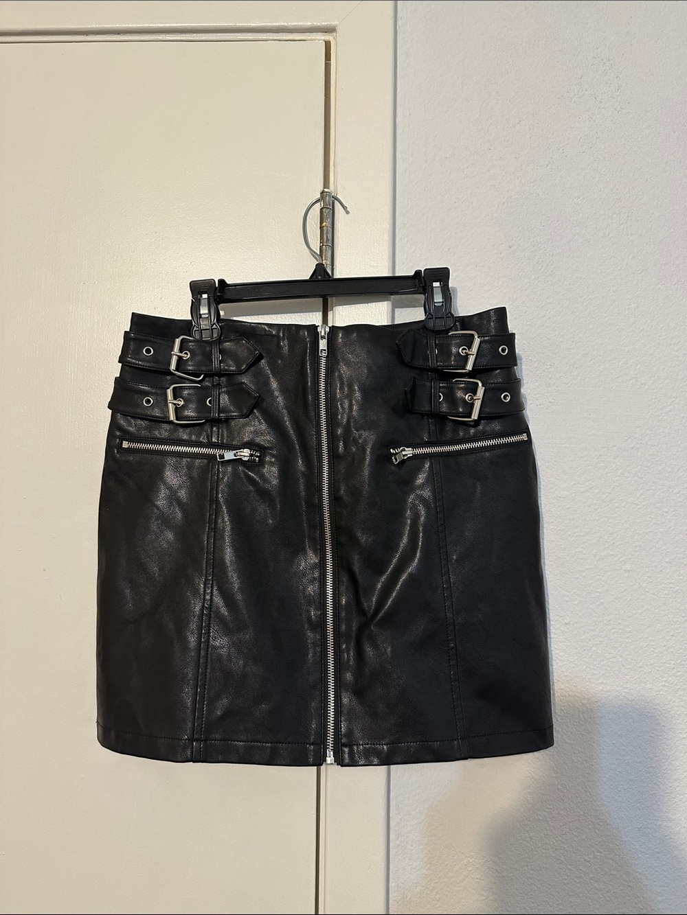 Forever 21 Black Faux Leather Mini Skirt with Buckle Details
